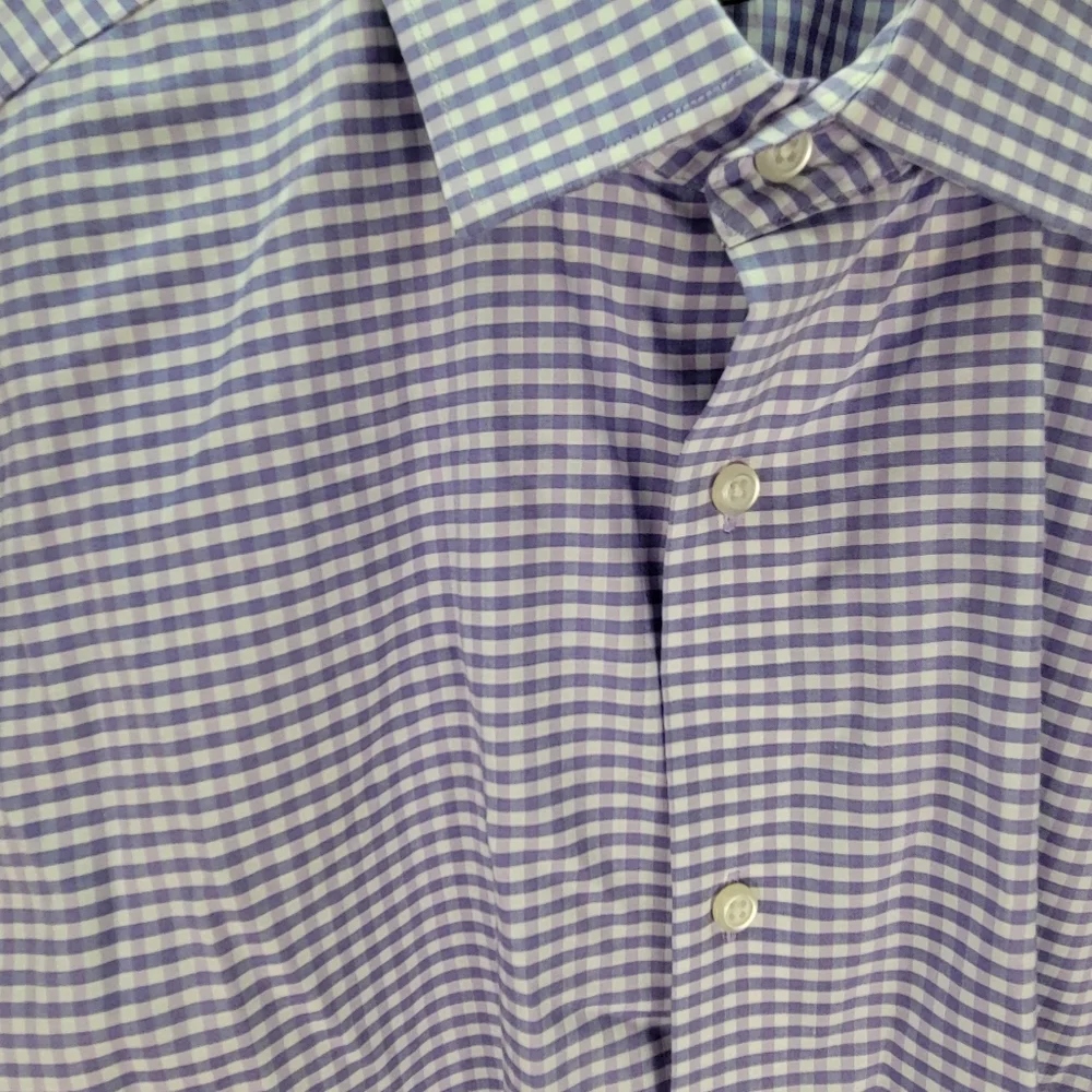 Banana Republic Non-Iron 100% Cotton Stretch Camden Fit Purple Gingham Size Med